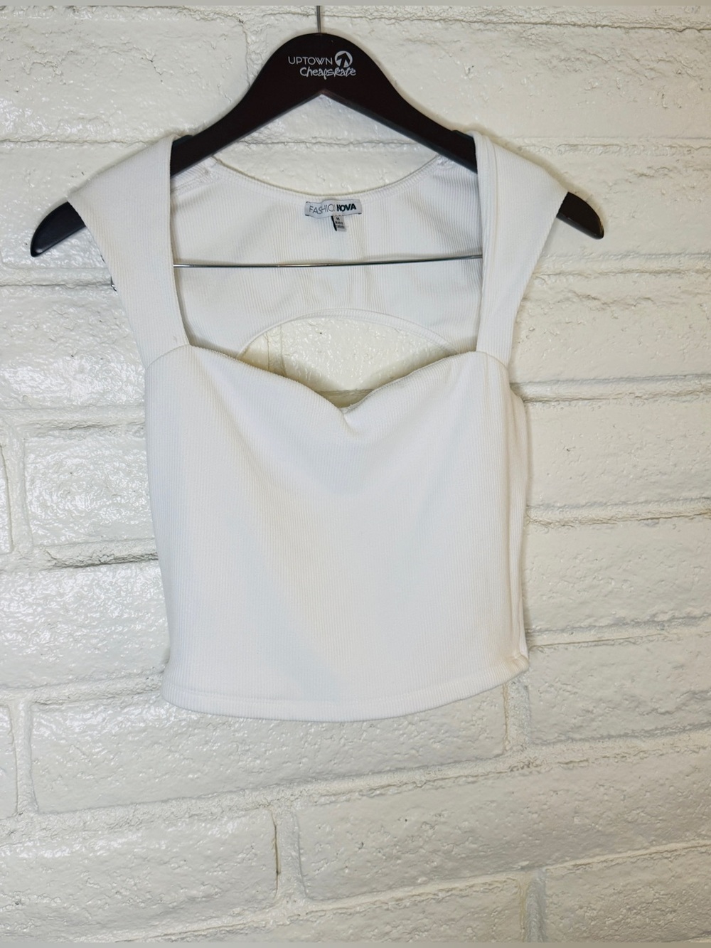 Fashion Nova Cream Ribbed Sweetheart Crop Top